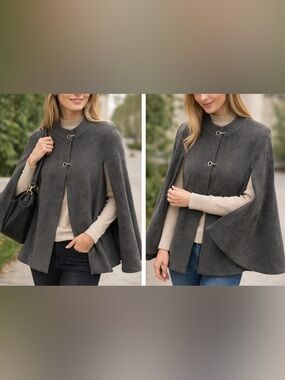 ZARA Gray Wool-Blend Cape Jacket